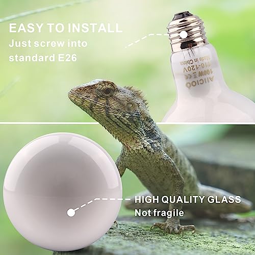 Aiicioo Reptile Basking Light Bulb - 100W Reptile Heat Lamp Basking Bulb Incandescent Light Bulb for Bearded Dragon Turtle Hermit Crab Gecko Lizard Daylight 4 Pack