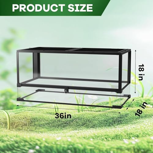 50 Gallon Reptile Tall Glass Terrarium 36" X 18" X 18" - Anti-Escape Design, Dual-Climate Water-Tight Base for Easy Maintenance,Reptile Enclosure with Top Screen Ventilation - size: 36x18x18 inch
