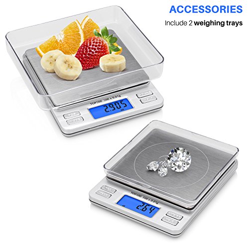 Smart Weigh Digital Pro Pocket Scale 500g x 0.01g – 6 Units: g, oz, gn, ozt, DWT, ct – High Precision for Kitchen, Herbs & Jewelry – Includes Hold/Counting, 2 Trays & Batteries - size: 500 Grams