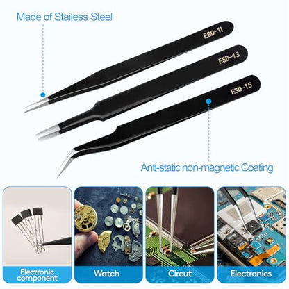 YHYZ 3PCS Precision Tweezers Set, Premium Stainless Steel Anti-Static ESD Tweezes, Suitable for Tweezers, for Craft, Electronic, Soldering, Model, Hobby, Jewelry Making Laboratory - style: 3pcs, Version 1