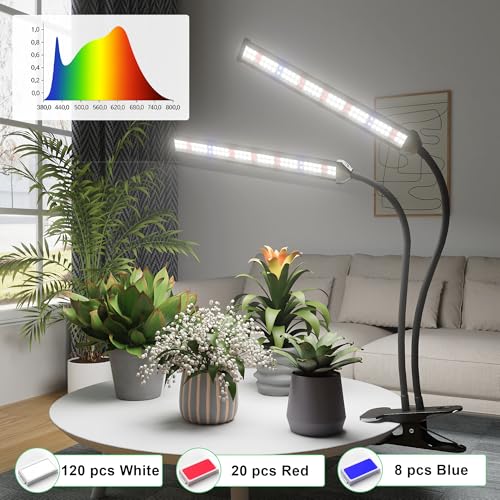 LED Grow Light,White Full Spectrum Clip Plant Growing Lamp | Desk Lamp with High Power Red Blue LEDs for Indoor Plants,Adjustable Gooseneck,Dimming & Optional Auto Timer - size: 75Watts