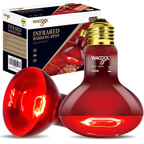 WACOOL 2 Pack Reptile Heat Lamp Bulbs,100W Infrared Basking Spot Light for Reptiles & Amphibians, Red Heat Lamp Bulb for Bearded Dragon Gecko Turtle Lizard - style: 100W-2 PACK