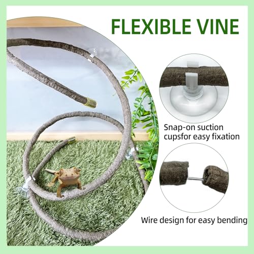 BNOSDM Reptile Vines,Bendable Jungle Climbing Vine,Terrarium Plants Artificial Decor,Tank Decorations Accessories for Bearded Dragons Chameleons Snakes Lizards Hermit Crabs - size: 3Pcs | Style: 47in Jungle Vine