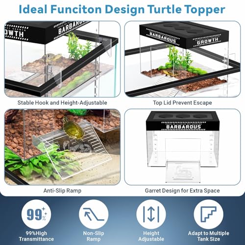 GOZILLA Adjustable Turtle Basking Platform, 11.8x7.9x7.9''Acrylic Turtle Topper & Dock, Hanging Platform Enclosure Warm Room for Turtles, Small Reptiles.(Medium)