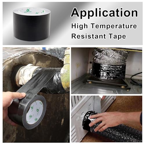 BOMEI PACK Adhesive Black Aluminum Foil Heat Shield Tape Barrier 3in x 66ft, Fiberglass Thermal Insulation Reflective Material High Temp Protection 1 Pack - size: 7.62 cm x 20.12 m x 0.14 mm