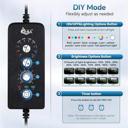 AQQA 26.97 Inch Submersible Aquarium Light, 24/7 Mode Fish Tank Light | 7 Adjustable Angles, 9 Color Options, 4 Rows Beads, Dimmable & Timer Control, IP68 Waterproof Full Spectrum Plant Light - size: 26.97In ( For 27.56''-53.94'' Length Fish Tank)