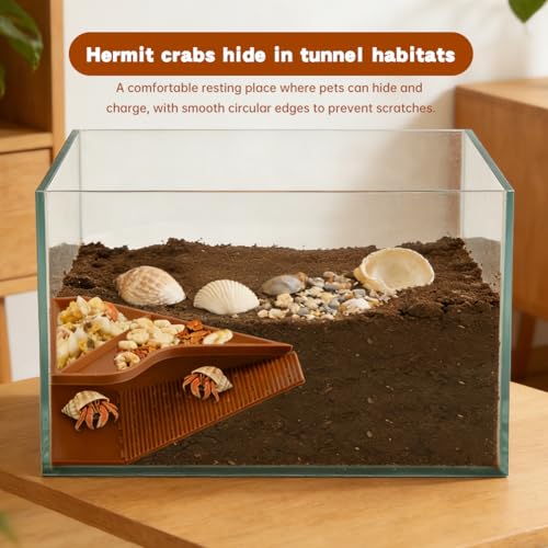 Hermit Crab Cave Habitat,2-in-1 Cave Shelter & Feeding Dish with 180° Observation Climbing Tunnel,Slip-Resistant Staircase Hermit Crab Accessories for Habitat & Tank Setup Decor