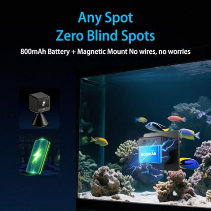 2K HD Aquarium & Terrarium WiFi Pet Camera,140° Wide-Angle Anti-Glare & Anti-Reflection,Night Vision for Fish & Reptiles,Two-Way Audio,Glass-Mount Enclosure Monitor,AI-Powered Detection,24/7 Recording - size: 1 pack