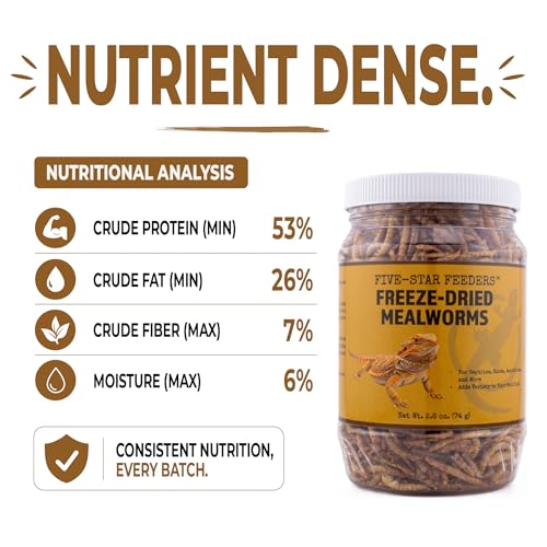 Freeze-Dried Mealworms – High-Protein Treat for Reptiles, Birds & Insect-Eating Pets – 2.6 oz Jar