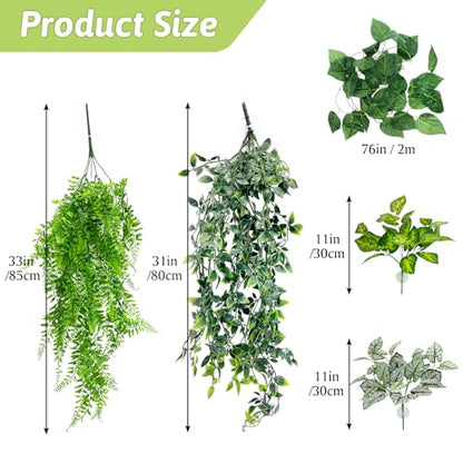 Hamiledyi Reptile Plants for Terrarium Hanging Fake Leaves with Suction Cup | 5 Pack Artificial Snake Foliage, Bearded Dragon Tank Greenery Reptile & Amphibian Habitat Plant for Chameleon Gecko (Style 2) - size: 5 PCS - Style 2