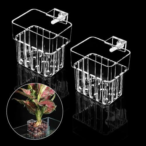 2 Pack Clear Aquarium Plant Holder Top Hanging Fish Tank Plant Holders Fits up to 0.8in Tank Edges, Aquarium Décor - color: Square-White