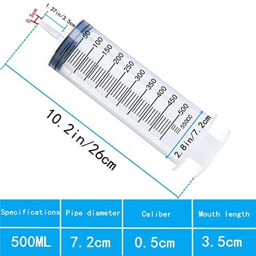 500ml Large Syringe, Plastic Syringe for Scientific Labs, Watering, Refilling (Individual Wrap)
