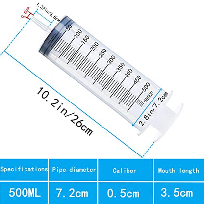 500ml Large Syringe, Plastic Syringe for Scientific Labs, Watering, Refilling (Individual Wrap)