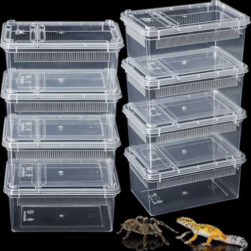 Irenare 8 Pcs Reptile Breeding Box Plastic Spider Terrarium Tarantula Feeding Box for Bearded Dragon Lizard Spider Gecko Scorpion(Vent Strips,Clear,5.9 x 3.9 x 2.5 Inch) - color: Clear, size: 5.9 x 3.9 x 2.5 Inch, style: Vent Strips