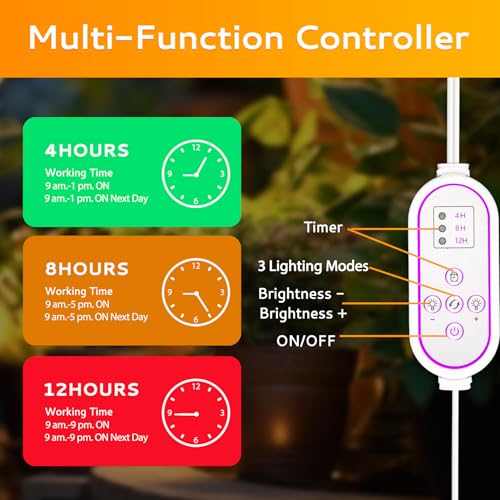 Secefeao105 LED Grow Lights for Indoor Plants Full Spectrum, LED Plant Light with Stand, Adjustable Height, Plant Grow Lights with Auto 4/8/12/H Timer for Indoor Tall Plants(105 LEDs)