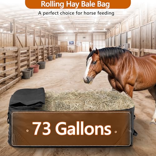 2 Pack Waterproof Rolling Hay Bale Bag | 4 Heavy Duty Wheels Hay Bale Storage Bag, Breathable Rolling Bale Bag for Storage and Transport