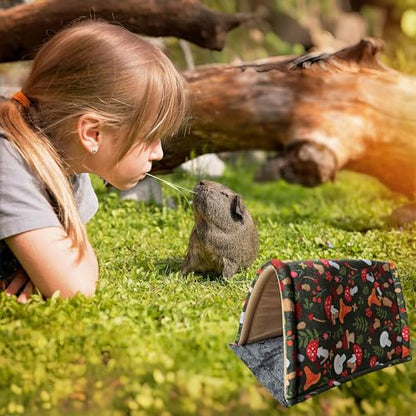 Guinea Pig Hideout & Tunnel Toys Set - Plush Small Animal Tent with Non-Slip Base & Warm Fleece Bedding for Mouse Chinchillas Hamsters Hedgehogs Ferrets Bearded Dragons and Rats