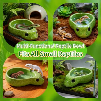 Reptile Water Dish, Ceramic Snake Water Bowl for Snake, Leopard Gecko, Bearded Dragon and Lizard, Reptile Bathing Pool Food Feeding Dish, Terrarium Tank Accessories (Cyan) - color: Cyan
