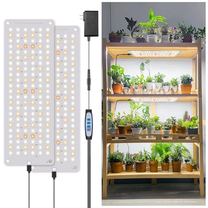 Aumtrly Grow Lights for Indoor Plants, 276 LED Full Spectrum Lamp 2 Panel | for Seed Starting Growing, 6/12/16H Auto Timer, 5 Dimming Levels, 3 Light Modes, 2 Installation Methods, Use Under Shelves - size: 2 Pack