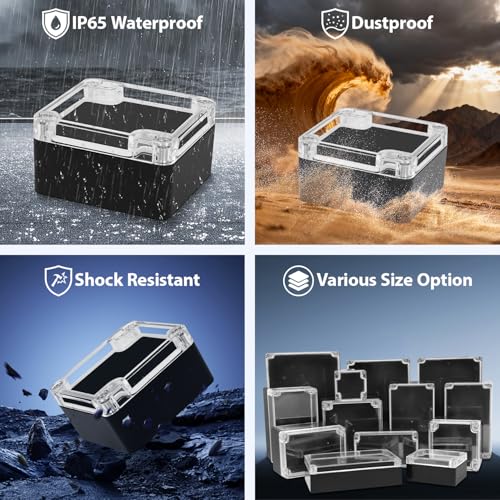 Junction Box with Clear Cover IP65 Waterproof Project Box Dustproof ABS Plastic Electrical Project Boxes Universal Enclosure, Black 2.4"x 2.2"x 1.3"(63x58x35mm)(Pack of 2) - color: 2 packs, size: 2.4"x 2.2"x 1.3"