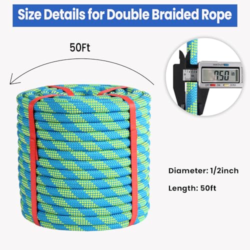 1/2 inch x 50ft Arborist Tree Climbing Rope – 48 Strand Polyester Static Bull Rope, 9000lb Breaking Strength – Heavy Duty Utility Line for Swing Pulling, Outdoor, Marine Use – ASTM F2116 Certified - size: 1/2IN x 50FT, style: Orange