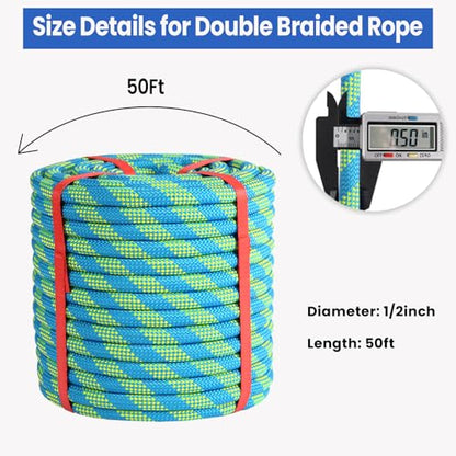1/2 inch x 50ft Arborist Tree Climbing Rope – 48 Strand Polyester Static Bull Rope, 9000lb Breaking Strength – Heavy Duty Utility Line for Swing Pulling, Outdoor, Marine Use – ASTM F2116 Certified - size: 1/2IN x 50FT, style: Orange