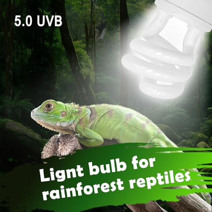 UVB Reptile Light, 5.0 15W UVA UVB Light for Reptiles, Spiral Compact Fluorescent UVB Bulb for Chameleons Tortoise Iguanas and Snakes - size: 5.5 in 5.0