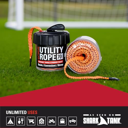 Rapid Rope Canister, 70ft Orange Tactical Paracord, 1100lb Test, USA Made | Heavy Duty Poly Rope Test Cord, Non-Tangle Dispenser Included, For Hiking, Camping, Survival, Utility, Stocking Stuffer, Gift - size: 70ft, style: Orange