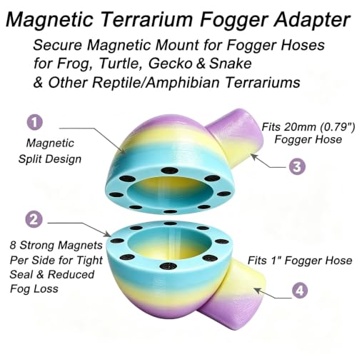 Magnetic Terrarium Fogger Adapter, Reptile Humidifier, Fits Mesh Lid, Dual Tubing for 1 Inch & 20mm Hose for Turtle, Frog, Gecko, Snake, Lizard Vivarium. (Translucent) - color: Translucent