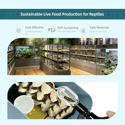 Large Ventilated Cricket Keeper Container with Water Feeder, Feeding Dish, Feeding Clamp and Egg Carton Hides