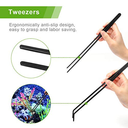 Catcan 4 in 1 Quarium Aquascape Tools Kits, Fish Tank Plant Tools Tweezers | Anti-Rust Stainless Steel, Aquatic Plant Aquascaping Tweezers, Scissors, Spatula for Aquarium Tank Cleaning - color: Black