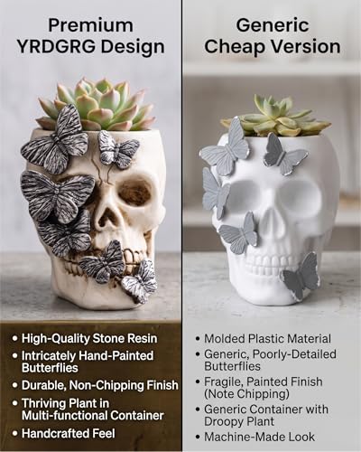 Resin Air Plant Holders,Tilandsia Container,Gothic Skeleton Planter,Halloween Plant Pot,Tillandsia Pot, Skull Table Top Display Planters for Air Plants and Other (White, 5.1 * 4.3'') - size: 5.1*4.3''