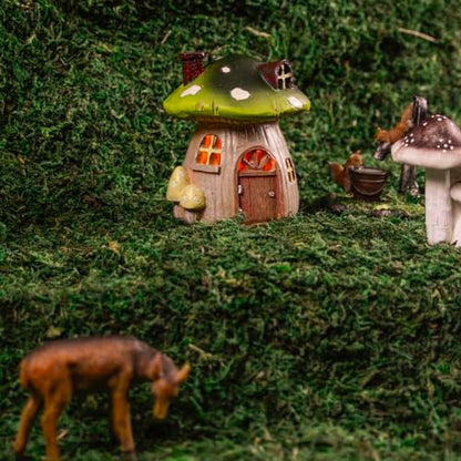 Miniature Fairy Garden Mushroom House – Resin Fairy House Statue with LED Light, Cute Mushroom Decor for Patio, Tiny Home Terrarium or Outdoor Yard Decor - Miniature Figurines and Garden Accessories