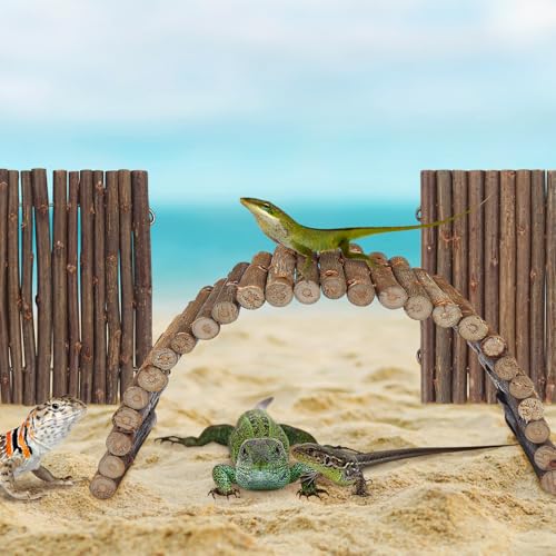 QUOZUO 2PCS Reptile Hideout Hermit Crab Bendable Bridge, Wooden Hermit Crab Hideout Climbing Toys, Reptile Tank Habitat Decor Hiding Hut for Lizards, Mice, Spiders