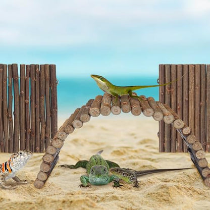 QUOZUO 2PCS Reptile Hideout Hermit Crab Bendable Bridge, Wooden Hermit Crab Hideout Climbing Toys, Reptile Tank Habitat Decor Hiding Hut for Lizards, Mice, Spiders