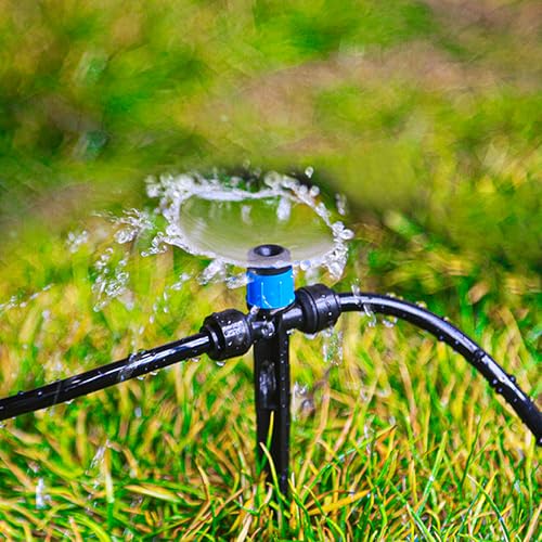 Push-to-Fit Drip Irrigation Vortex Emitters for 1/4" Drip Irrigation Tubing, 30 Pcs Adjustable 360 Degree Water Flow Fan Shape Drippers with Stake for 4/7mm Tube for Garden Watering System - size: Push-to-fit Vortex Emitters - 30 Pieces