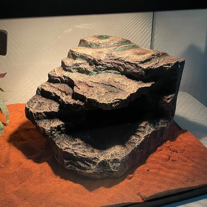Reptile Hide, Great for Geckos, Snakes, Bearded Dragons & Lizards. with Steps for Rock Climbing, It Doubles as Aquarium Rock Cave Corner Cave for Climbing Hiding - size: XL