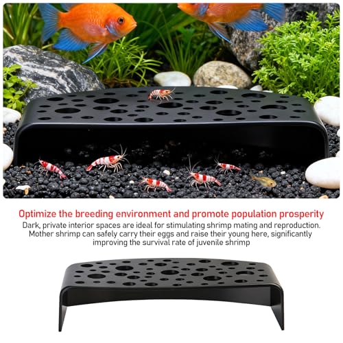 Shrimp Hides 2 Pack Aquarium Cave Breeding Shelter for Cherry Shrimp | 2 Pack Black Shrimp Cave Hides Multi-Hole Secure Non Toxic Resin Breeding Viewing Shelter for Dwarf Fish