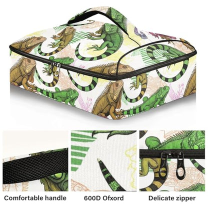 Reptiles White Insulated Casserole Carrier Print Food Carriers with Dish Storage Leakproof Thermal Lunch Tote for Camping Traveling Hiking