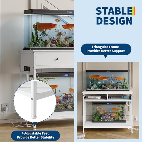 40-50 Gallon Aquarium Stand with Power Outlet & 2 Drawers, Fish Tank Stand | Dual Metal Tank Stand Adjustable Height Feet, 660 Lbs Capacity, for Fish Reptile Terrariums White - color: White