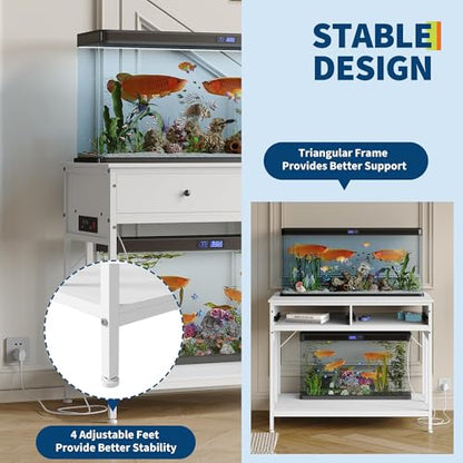 40-50 Gallon Aquarium Stand with Power Outlet & 2 Drawers, Fish Tank Stand | Dual Metal Tank Stand Adjustable Height Feet, 660 Lbs Capacity, for Fish Reptile Terrariums White - color: White