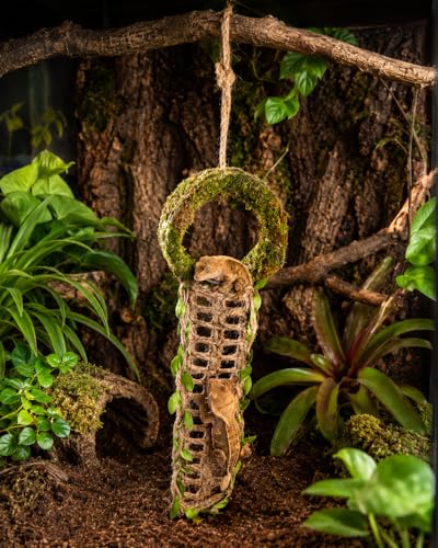 Crested Gecko Hide, Hanging Moss-Style Reptile Hideout with Rope Ladder, Crested Gecko Tank Accessories for Vertical Terrariums, 16 in Crested Gecko Decor & Gecko Tank Accessories