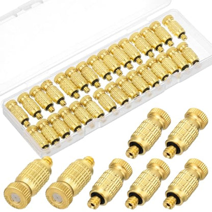 30 Pack 0.020" (0.5 mm) 10-24 UNC Brass Misting Nozzles High Pressure Misting System Heads Sprayer for Outdoor Cooling System Anti-drip Fogging Spray Heads for Gardening Landscaping Cooling