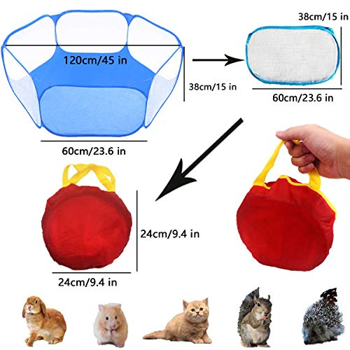 Small Animals Tent,Reptiles Cage,Breathable Transparent Pet Playpen Pop Open Outdoor/Indoor Exercise Fence,Portable Yard Fence (Blue) - color: Blue