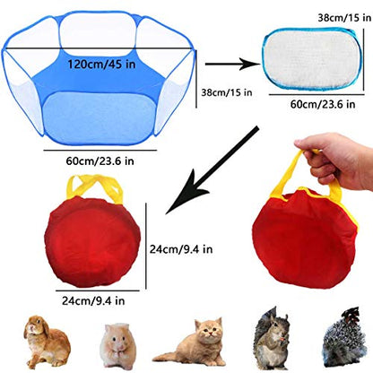 Small Animals Tent,Reptiles Cage,Breathable Transparent Pet Playpen Pop Open Outdoor/Indoor Exercise Fence,Portable Yard Fence (Blue) - color: Blue