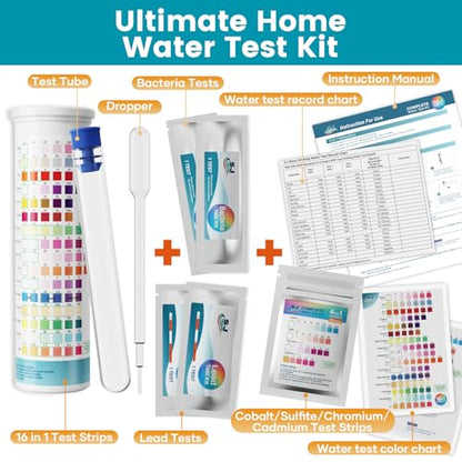 22 in 1 Water Test Kits - 125 Strips Drinking Water Test Kit, Home Tap and Well Water Tester for Bacteria pH Hardness Lead Iron Copper Chlorine Cyanuric Acid