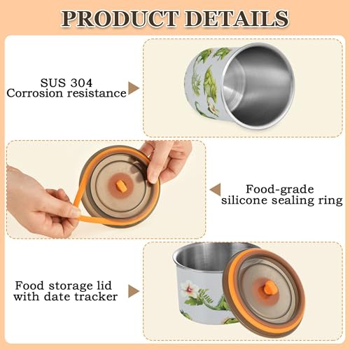Food Storage Containers With Lids Stainless Steel Storage Containers For Snacks Candy Stackable Push Button Seal Container 30oz Cartoon kawaii-style Green Iguana Reptile Gray