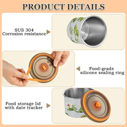 Food Storage Containers With Lids Stainless Steel Storage Containers For Snacks Candy Stackable Push Button Seal Container 30oz Cartoon kawaii-style Green Iguana Reptile Gray