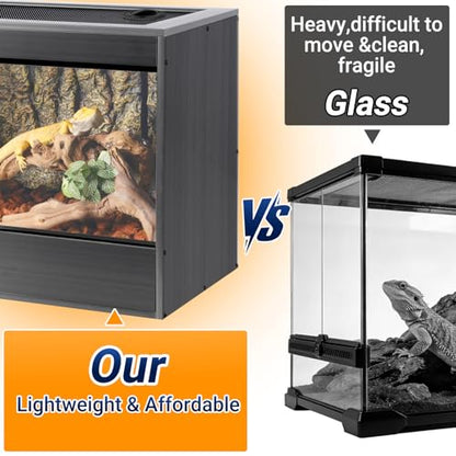34 Gallon Reptile Enclosure, 24x18x18 Composite Wood & Plastic Reptile Terrarium, 24" Wide Lightweight Eco Reptile Habitat Lounge for Crested Leopard Gecko Lizard Snake Tortoise