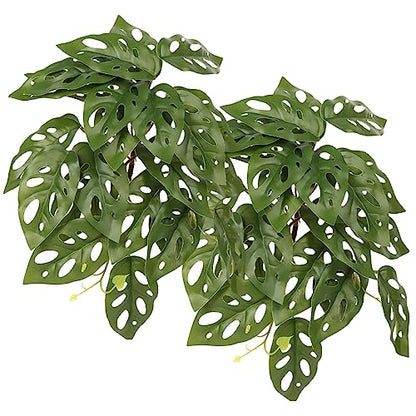 2Pack Fake Monstera Adansonii, Terrarium Plants with Suction Cups | For Arboreal Gecko Lizard Snake Terrarium Habitat - color: B-fake Swiss Cheese Plants Monstera Adansonii